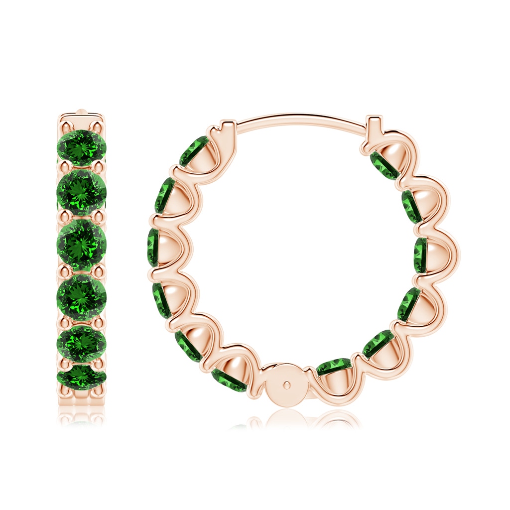 3mm Labgrown Lab-Grown Prong-Set Emerald Inside Out Hoop Earrings in Rose Gold - side 199