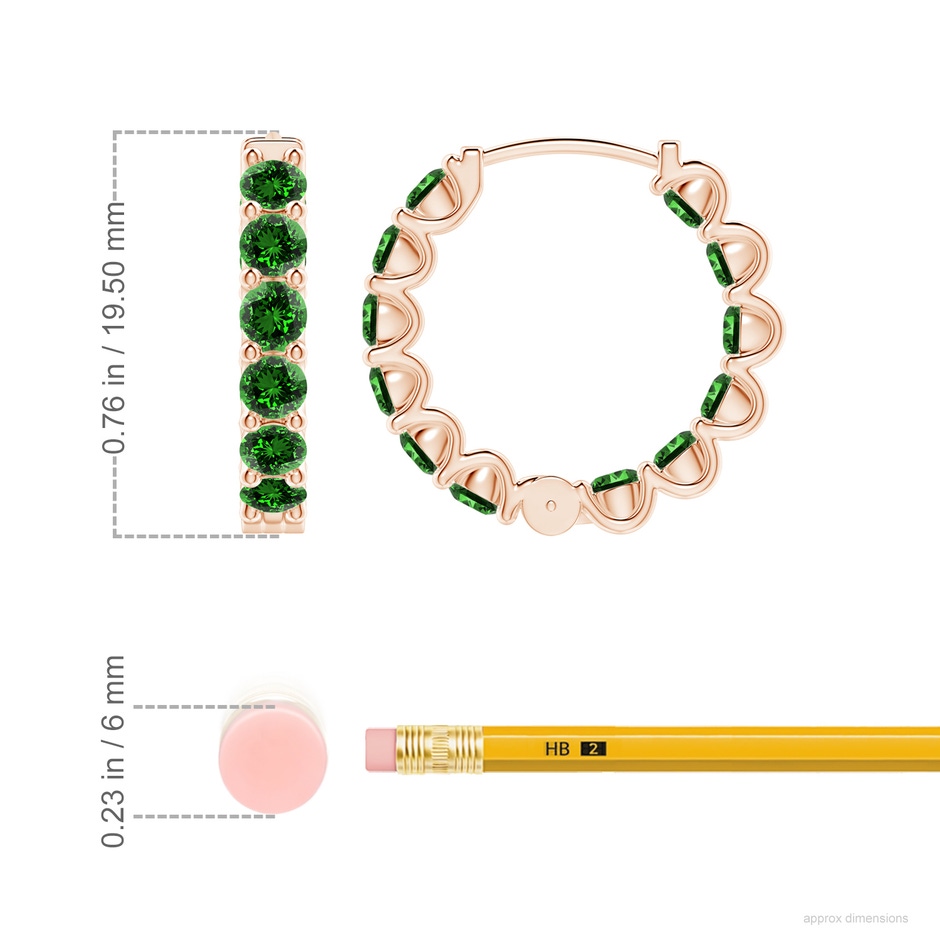 3mm Labgrown Lab-Grown Prong-Set Emerald Inside Out Hoop Earrings in Rose Gold ruler