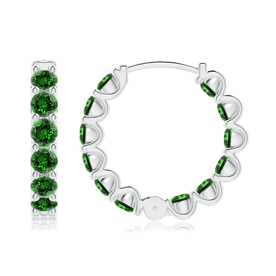 3mm Labgrown Lab-Grown Prong-Set Emerald Inside Out Hoop Earrings in S999 Silver side 199
