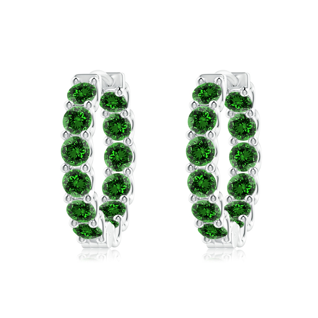 3mm Labgrown Lab-Grown Prong-Set Emerald Inside Out Hoop Earrings in White Gold