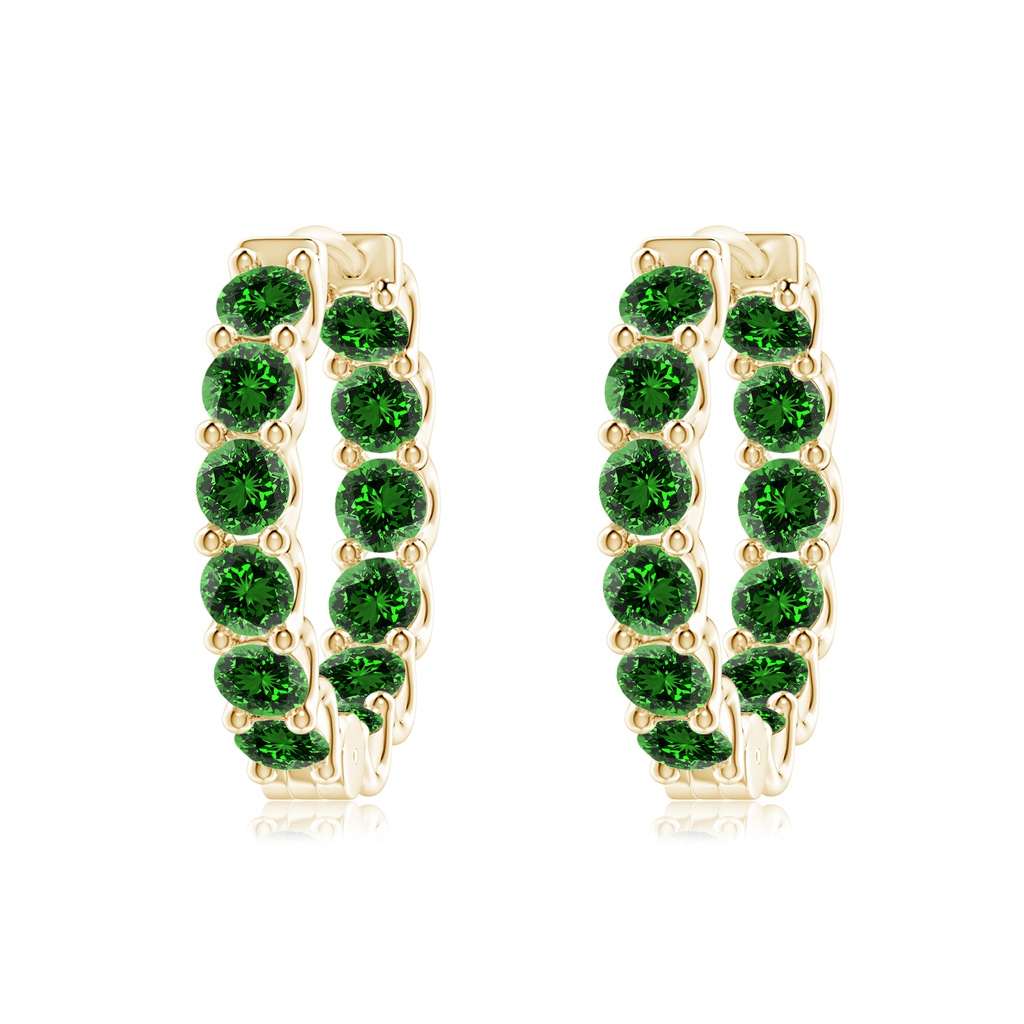 3mm Labgrown Lab-Grown Prong-Set Emerald Inside Out Hoop Earrings in Yellow Gold 