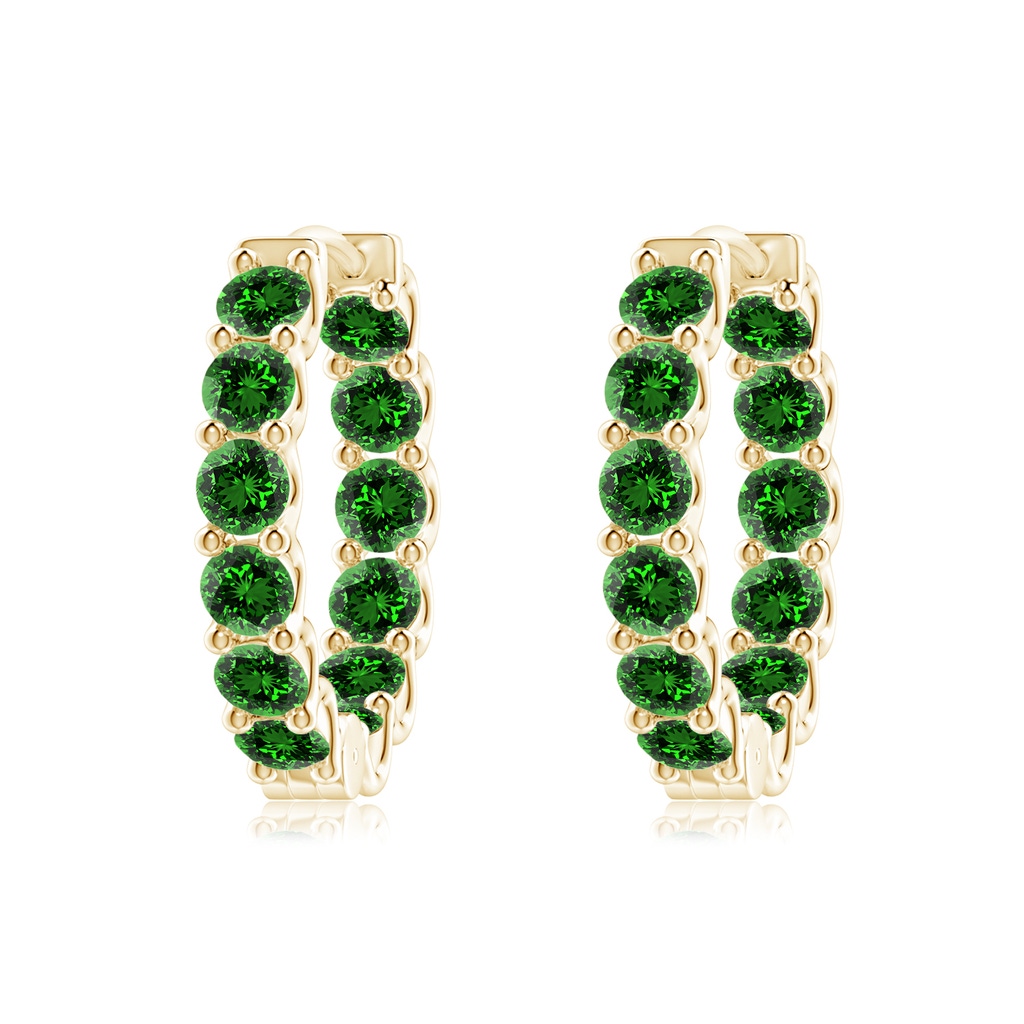 3mm Labgrown Lab-Grown Prong-Set Emerald Inside Out Hoop Earrings in Yellow Gold