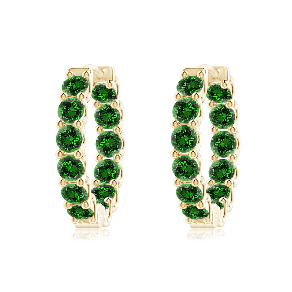 3mm Labgrown Lab-Grown Prong-Set Emerald Inside Out Hoop Earrings in Yellow Gold 