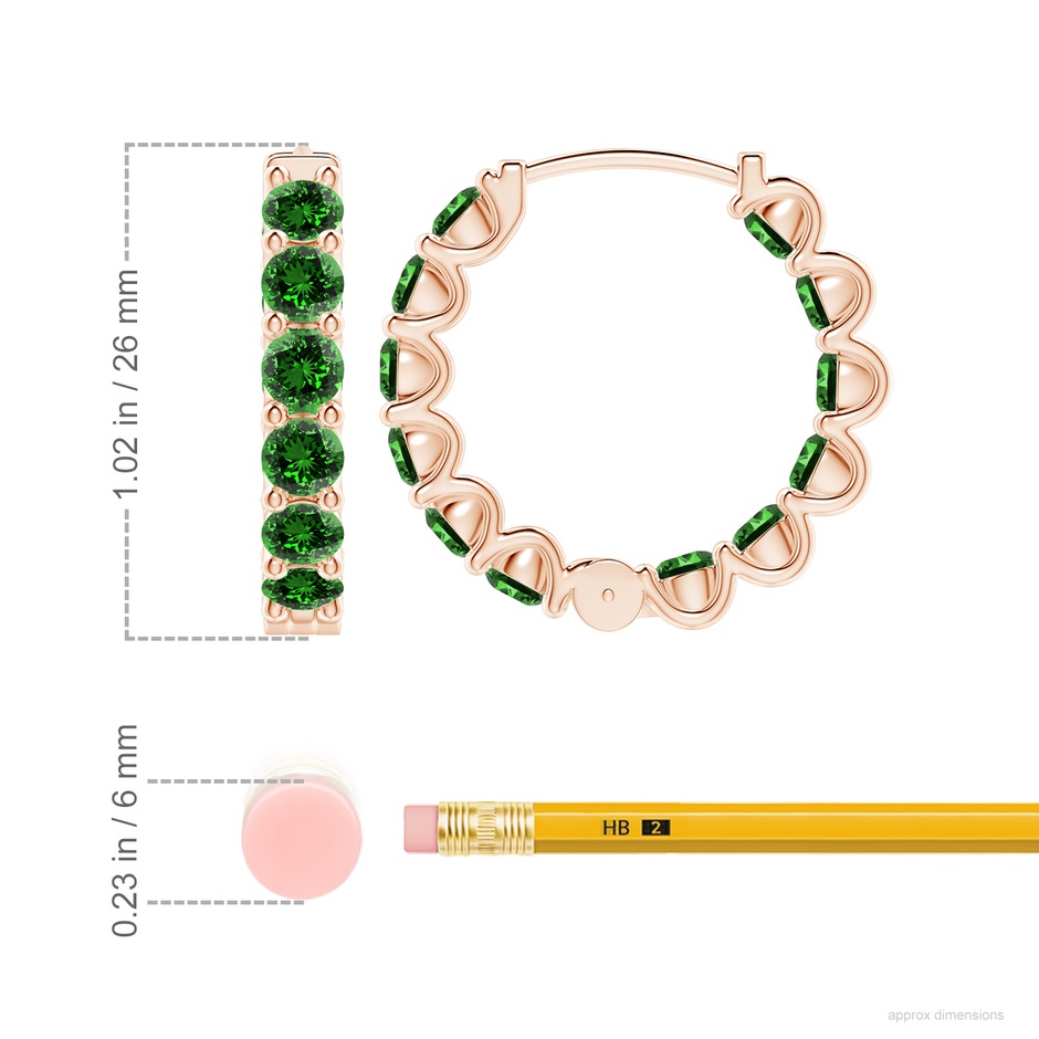 4mm Labgrown Lab-Grown Prong-Set Emerald Inside Out Hoop Earrings in 18K Rose Gold ruler