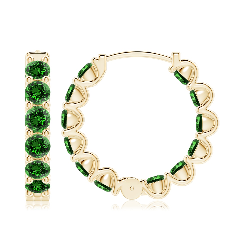4mm Labgrown Lab-Grown Prong-Set Emerald Inside Out Hoop Earrings in 18K Yellow Gold side 199