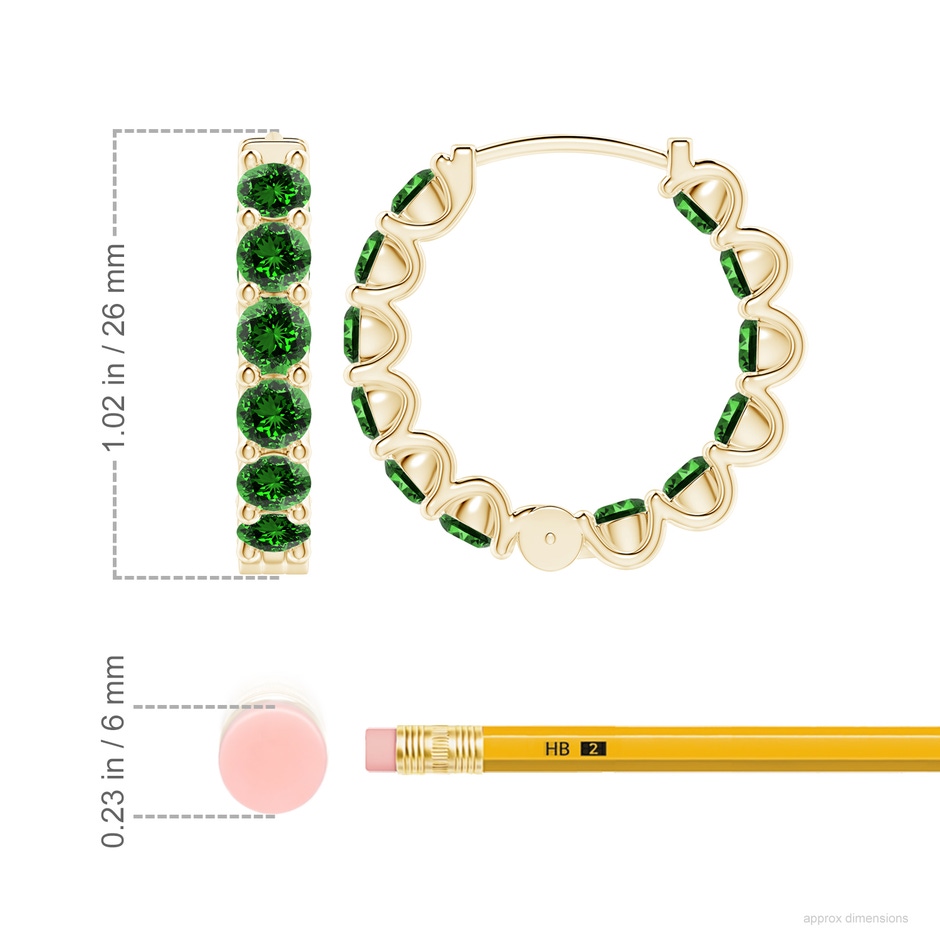 4mm Labgrown Lab-Grown Prong-Set Emerald Inside Out Hoop Earrings in 18K Yellow Gold ruler