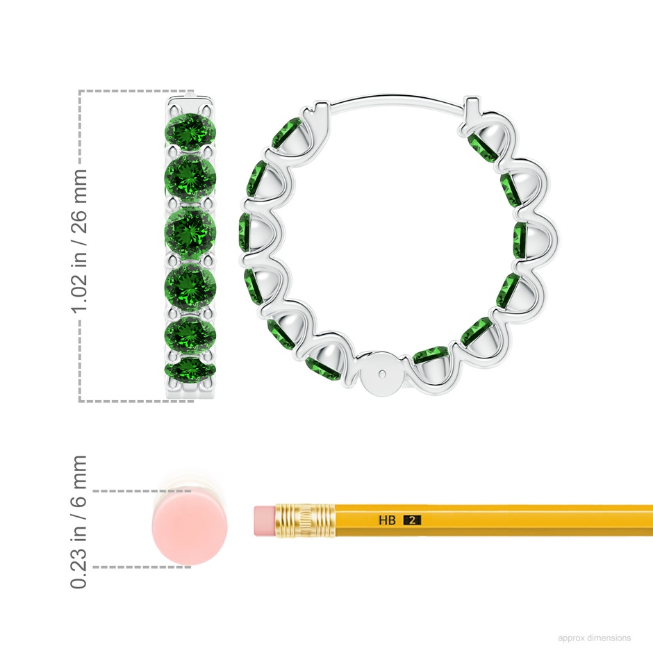 4mm Labgrown Lab-Grown Prong-Set Emerald Inside Out Hoop Earrings in White Gold ruler