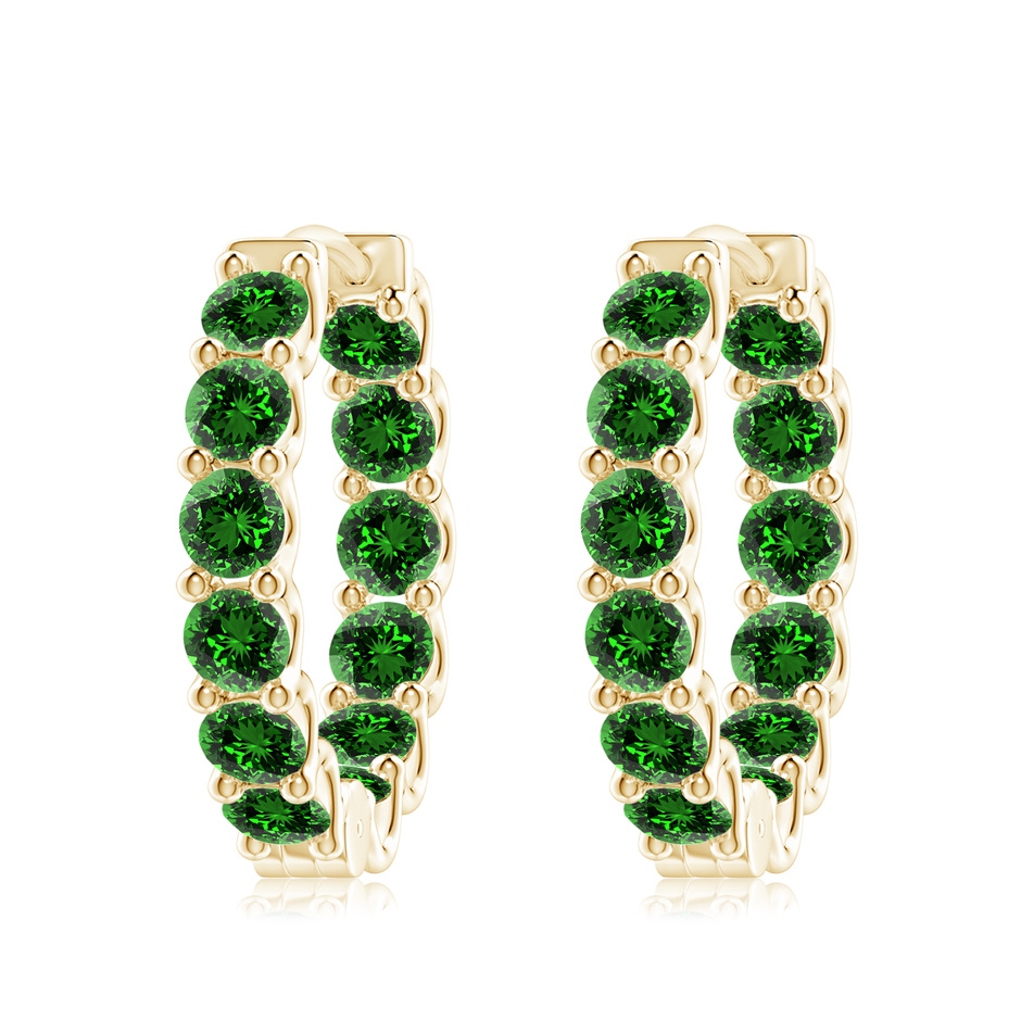4mm Labgrown Lab-Grown Prong-Set Emerald Inside Out Hoop Earrings in Yellow Gold 