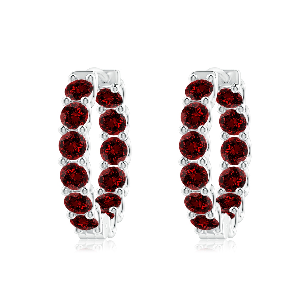 3mm Labgrown Lab-Grown Prong-Set Ruby Inside Out Hoop Earrings in White Gold