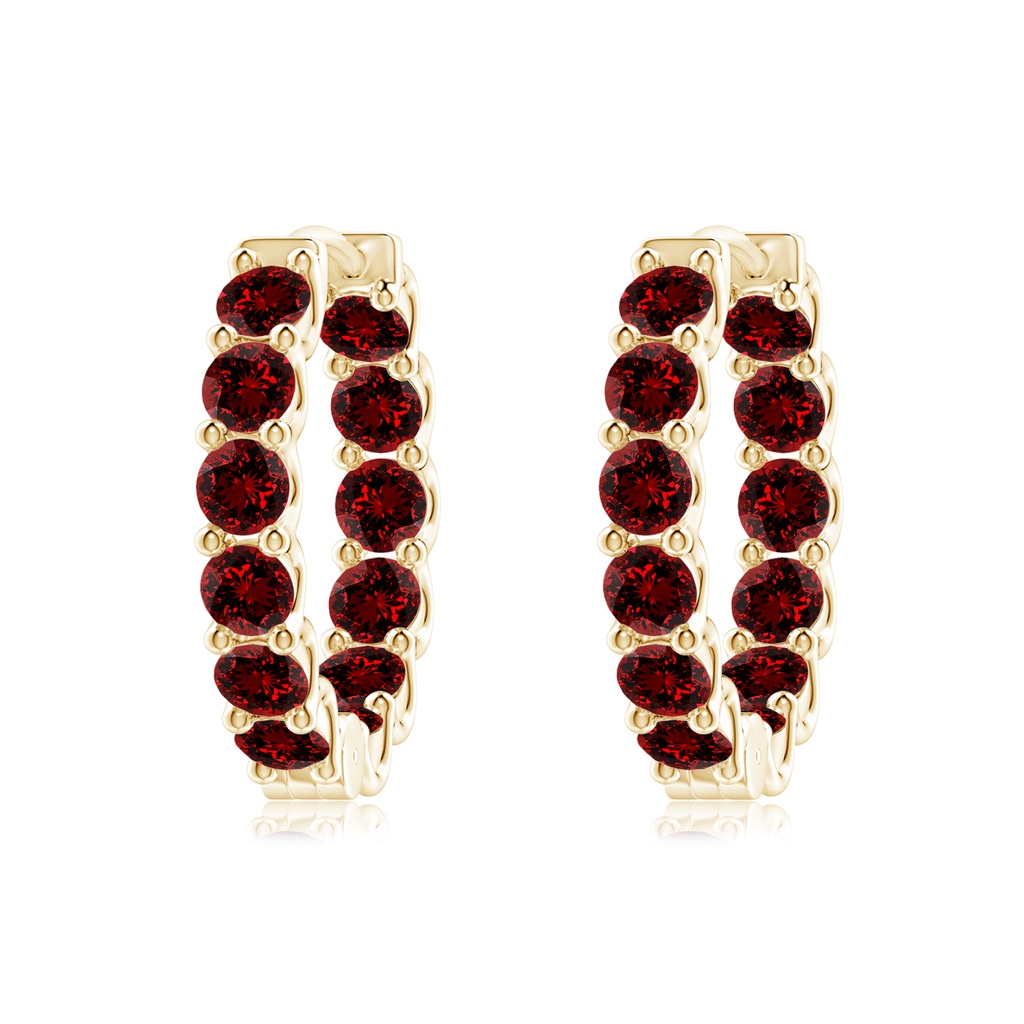 3mm Labgrown Lab-Grown Prong-Set Ruby Inside Out Hoop Earrings in Yellow Gold