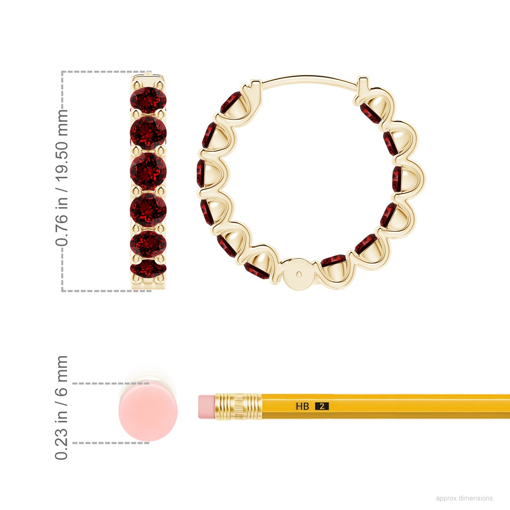 3mm Labgrown Lab-Grown Prong-Set Ruby Inside Out Hoop Earrings in Yellow Gold ruler
