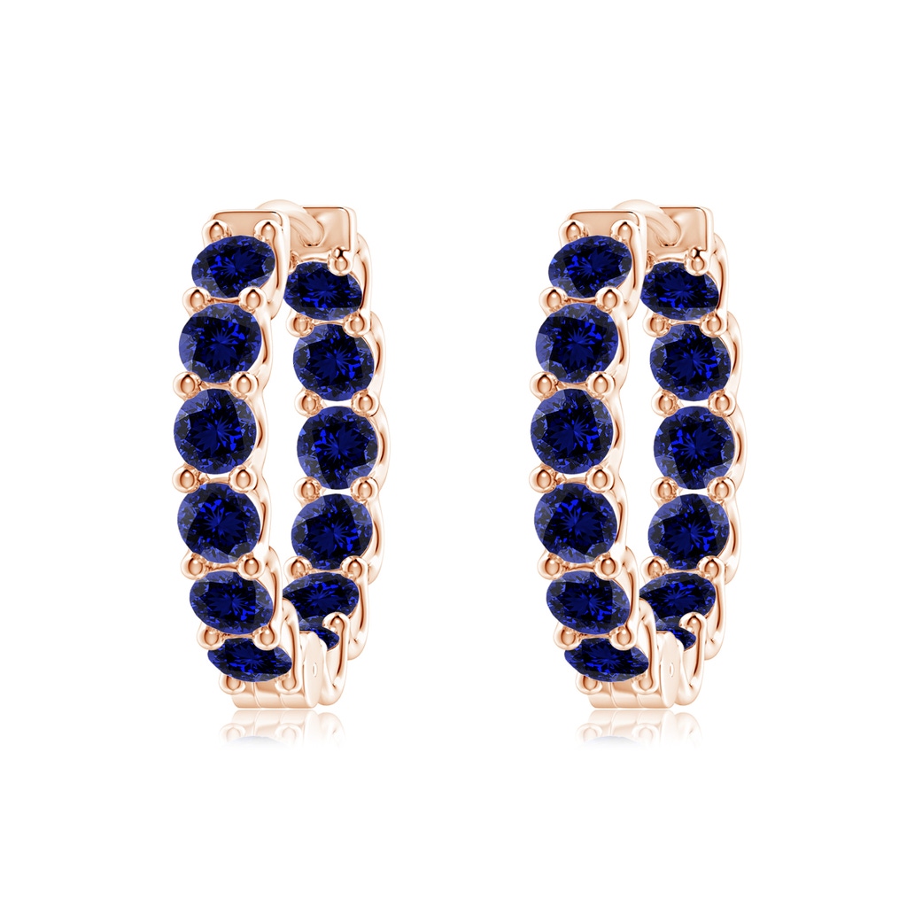 3mm Labgrown Lab-Grown Prong-Set Blue Sapphire Inside Out Hoop Earrings in Rose Gold