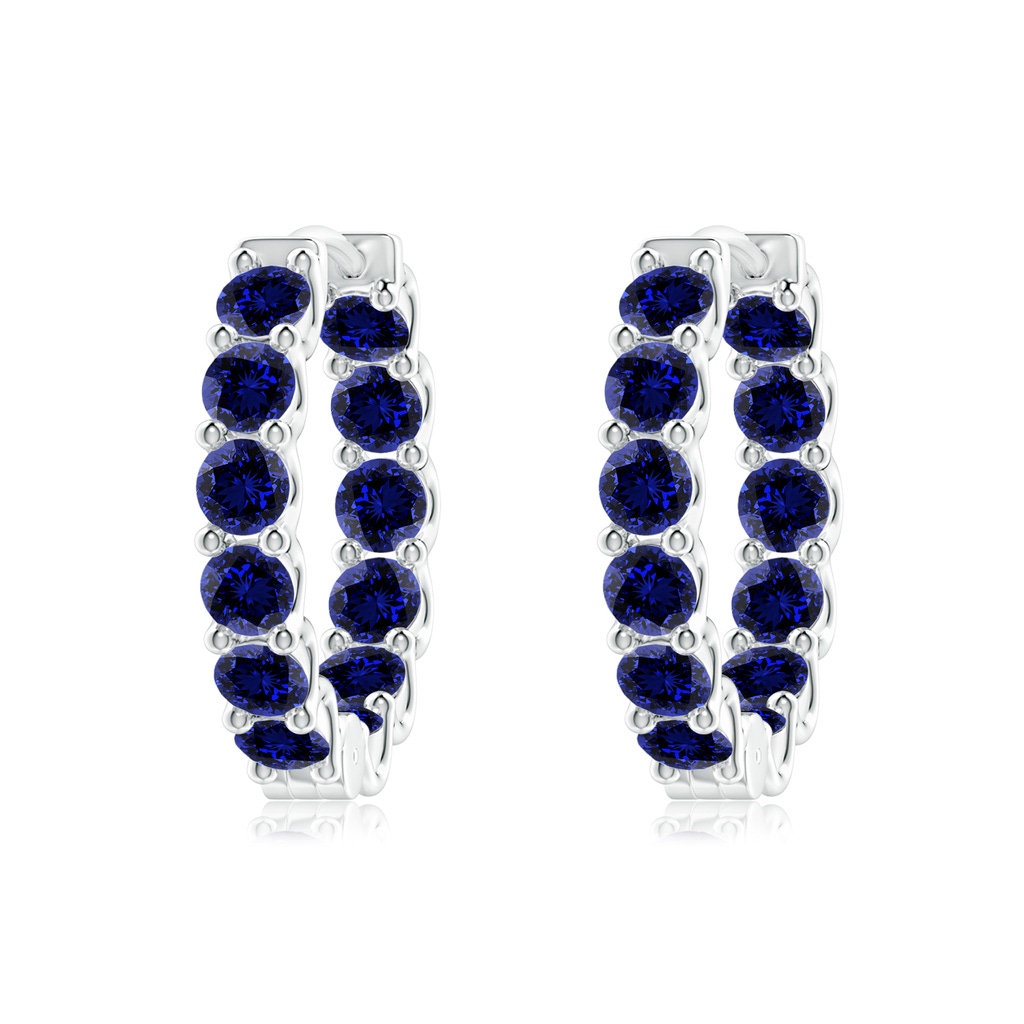 3mm Labgrown Lab-Grown Prong-Set Blue Sapphire Inside Out Hoop Earrings in White Gold