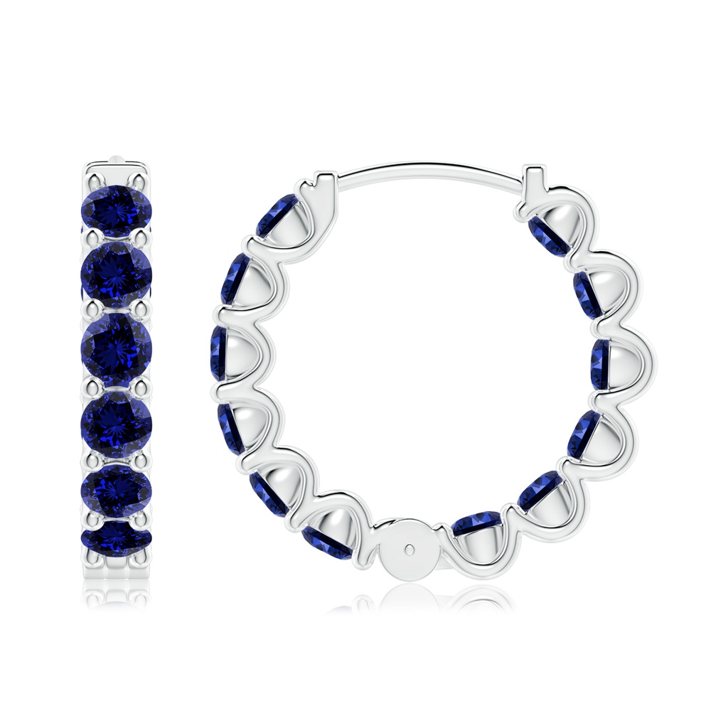 3mm Labgrown Lab-Grown Prong-Set Blue Sapphire Inside Out Hoop Earrings in White Gold Side 199