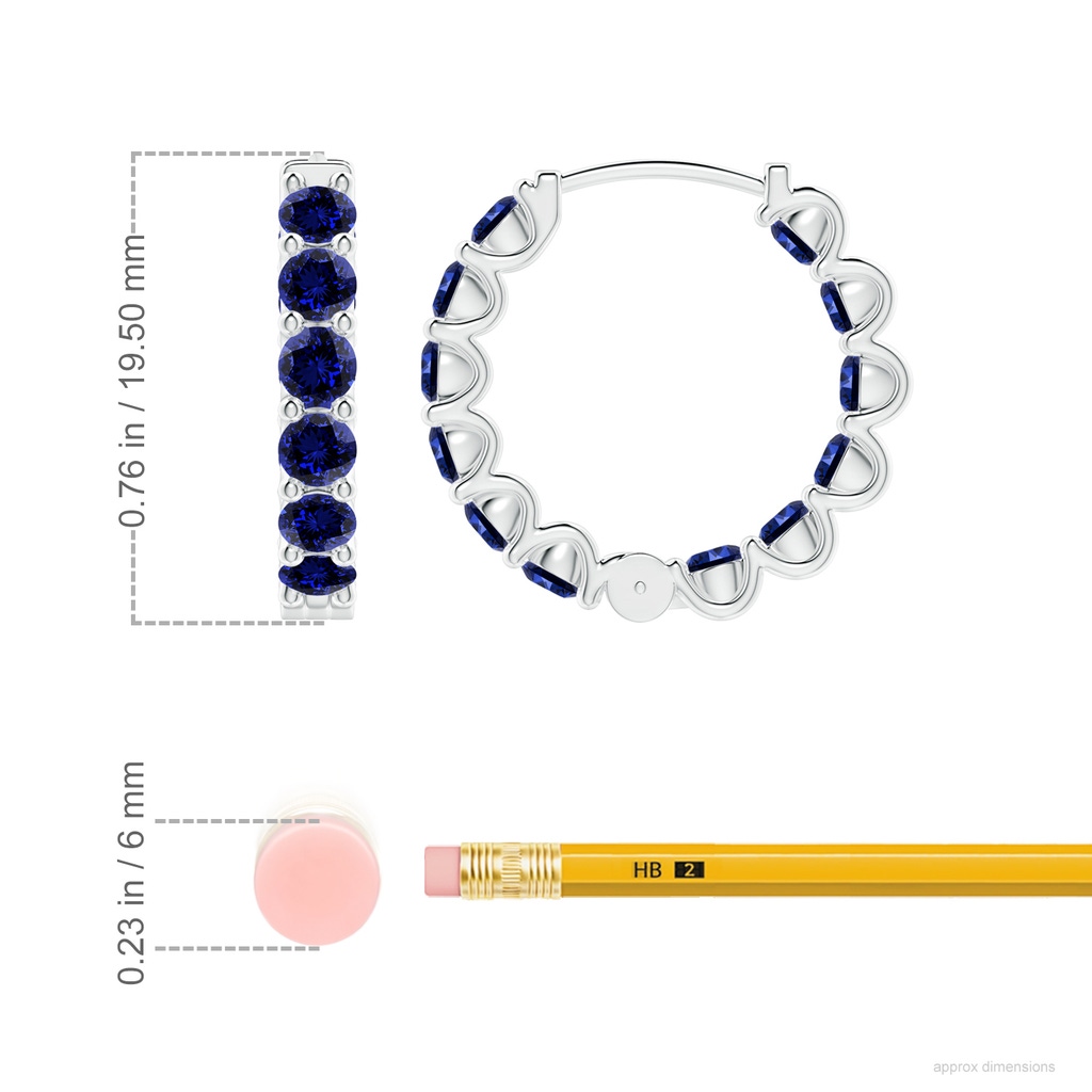 3mm Labgrown Lab-Grown Prong-Set Blue Sapphire Inside Out Hoop Earrings in White Gold ruler