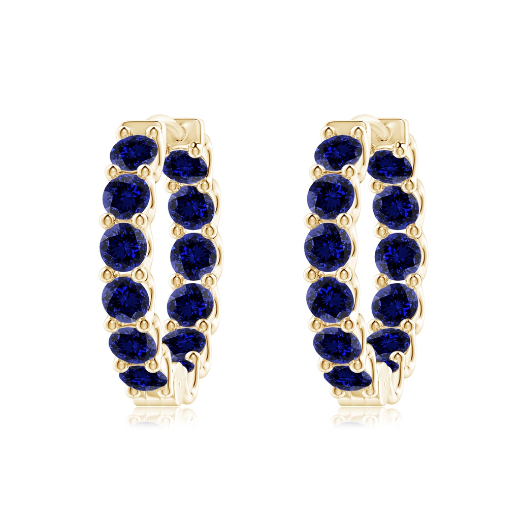 3mm Labgrown Lab-Grown Prong-Set Blue Sapphire Inside Out Hoop Earrings in Yellow Gold
