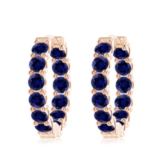 4mm Labgrown Lab-Grown Prong-Set Blue Sapphire Inside Out Hoop Earrings in Rose Gold