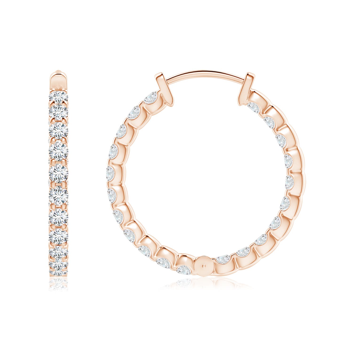 1.75mm FGVS Lab-Grown Prong-Set Diamond Inside Out Hoop Earrings in Rose Gold