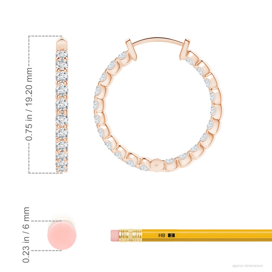 1.75mm FGVS Lab-Grown Prong-Set Diamond Inside Out Hoop Earrings in Rose Gold ruler