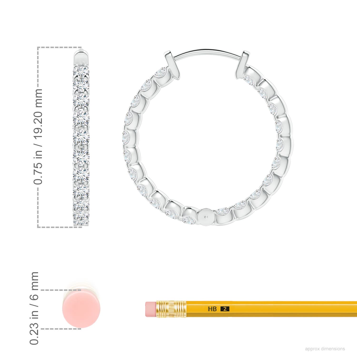 1.75mm FGVS Lab-Grown Prong-Set Diamond Inside Out Hoop Earrings in White Gold - ruler