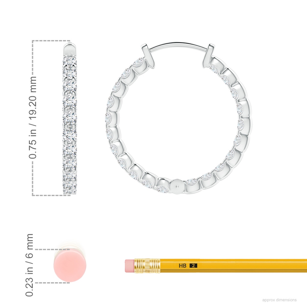 1.75mm FGVS Lab-Grown Prong-Set Diamond Inside Out Hoop Earrings in White Gold ruler