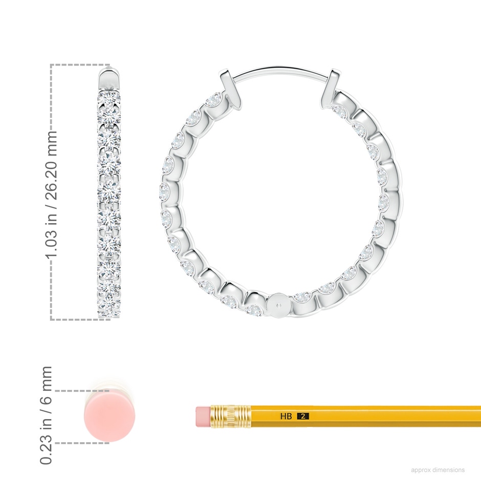 2.3mm FGVS Lab-Grown Prong-Set Diamond Inside Out Hoop Earrings in P950 Platinum ruler