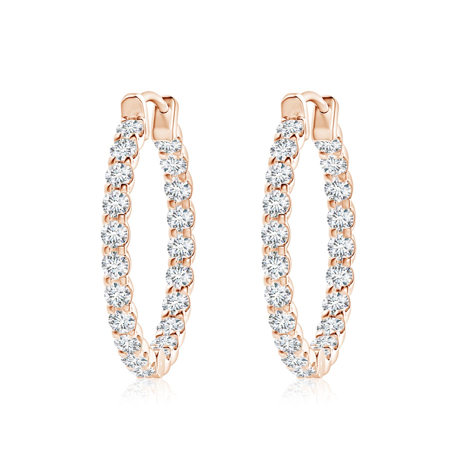 2.3mm FGVS Lab-Grown Prong-Set Diamond Inside Out Hoop Earrings in Rose Gold