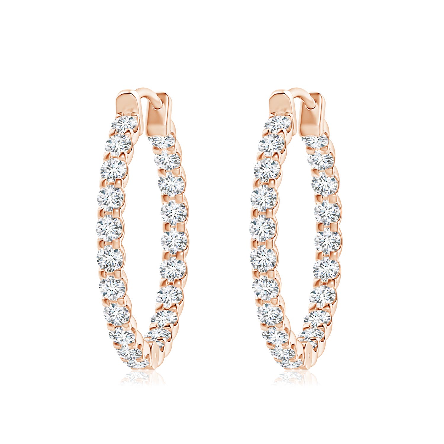2.5mm FGVS Lab-Grown Prong-Set Diamond Inside Out Hoop Earrings in Rose Gold