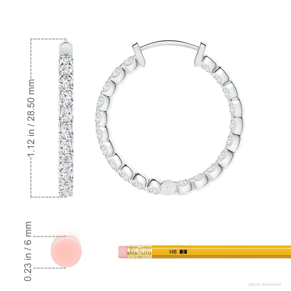 2.5mm FGVS Lab-Grown Prong-Set Diamond Inside Out Hoop Earrings in S999 Silver ruler