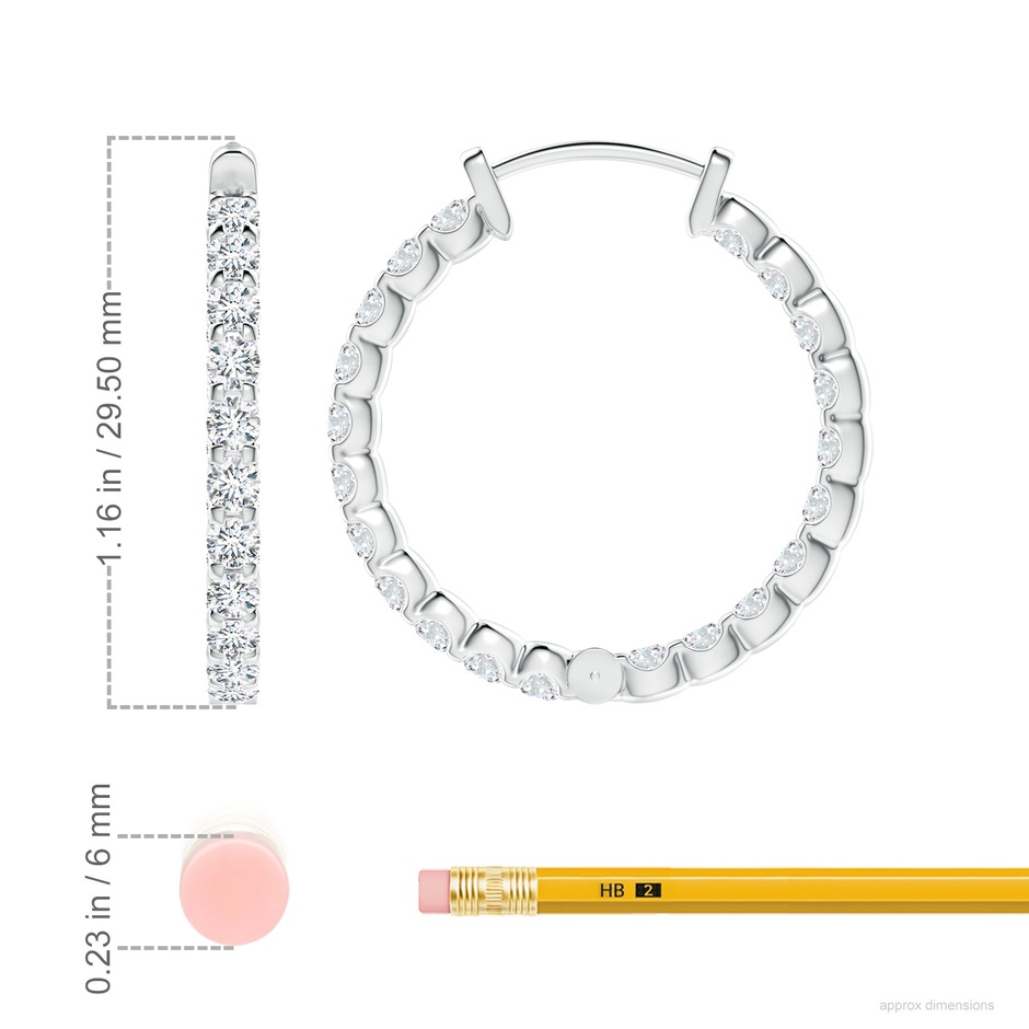 2.7mm FGVS Lab-Grown Prong-Set Diamond Inside Out Hoop Earrings in P950 Platinum ruler