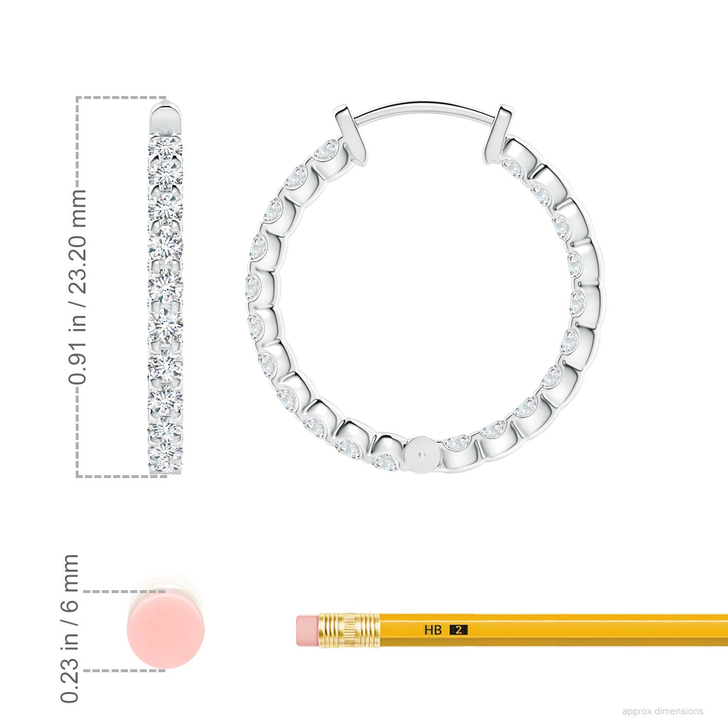 2mm FGVS Lab-Grown Prong-Set Diamond Inside Out Hoop Earrings in P950 Platinum - ruler