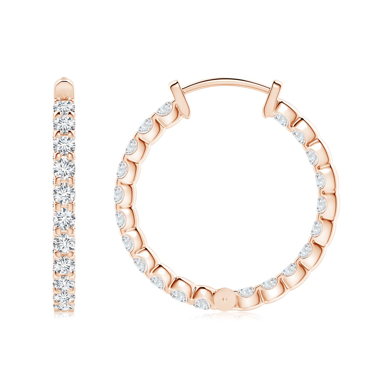 2mm FGVS Lab-Grown Prong-Set Diamond Inside Out Hoop Earrings in Rose Gold