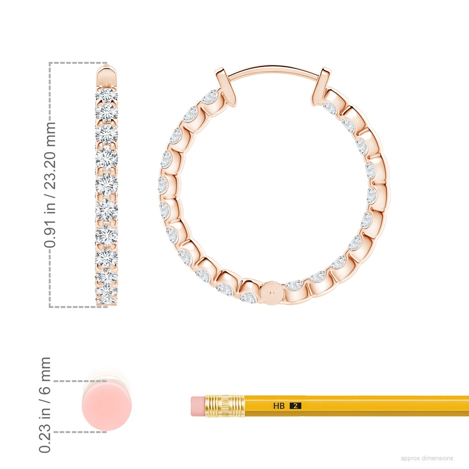 2mm FGVS Lab-Grown Prong-Set Diamond Inside Out Hoop Earrings in Rose Gold ruler