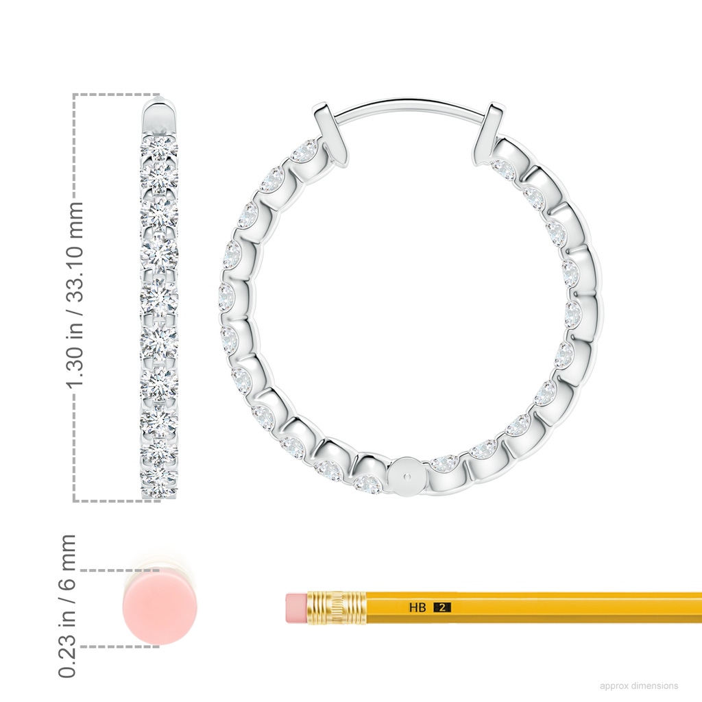3mm FGVS Lab-Grown Prong-Set Diamond Inside Out Hoop Earrings in P950 Platinum ruler