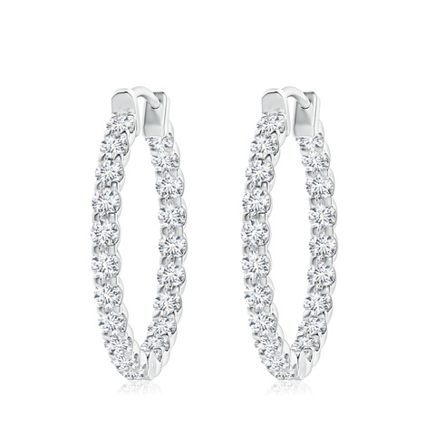 3mm FGVS Lab-Grown Prong-Set Diamond Inside Out Hoop Earrings in S999 Silver