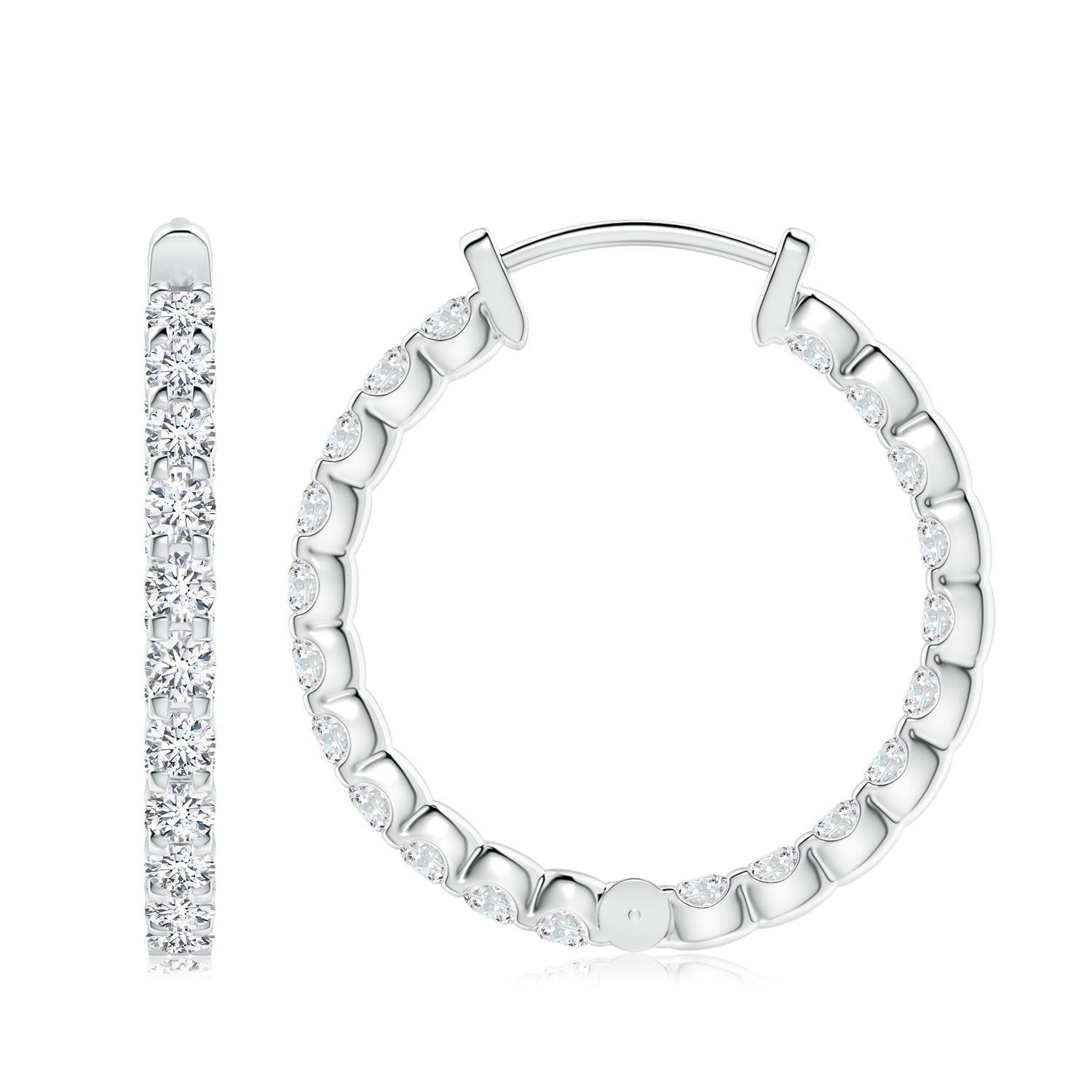 3mm FGVS Lab-Grown Prong-Set Diamond Inside Out Hoop Earrings in S999 Silver