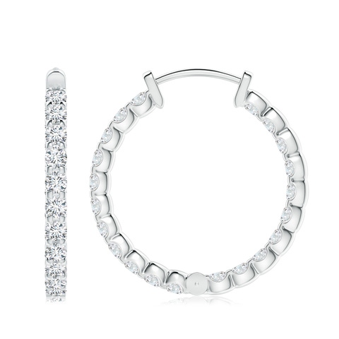 3mm FGVS Lab-Grown Prong-Set Diamond Inside Out Hoop Earrings in S999 Silver