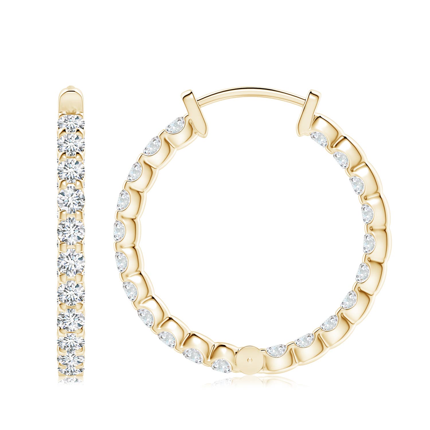 3mm FGVS Lab-Grown Prong-Set Diamond Inside Out Hoop Earrings in Yellow Gold