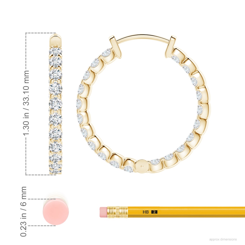 3mm FGVS Lab-Grown Prong-Set Diamond Inside Out Hoop Earrings in Yellow Gold ruler