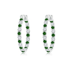 Hoops Platinum Lab Grown Emerald Earrings