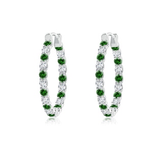 1.5mm Labgrown Lab-Grown Prong-Set Emerald and Diamond Inside Out Hoop Earrings in P950 Platinum