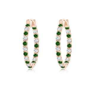 1.5mm Labgrown Lab-Grown Prong-Set Emerald and Diamond Inside Out Hoop Earrings in Rose Gold