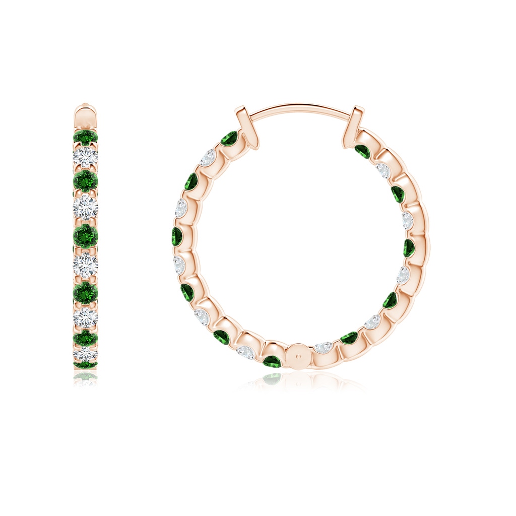 1.5mm Labgrown Lab-Grown Prong-Set Emerald and Diamond Inside Out Hoop Earrings in Rose Gold - side 199