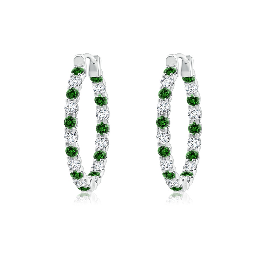 1.5mm Labgrown Lab-Grown Prong-Set Emerald and Diamond Inside Out Hoop Earrings in White Gold 