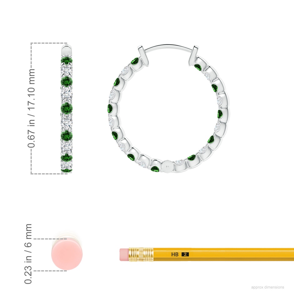 1.5mm Labgrown Lab-Grown Prong-Set Emerald and Diamond Inside Out Hoop Earrings in White Gold ruler