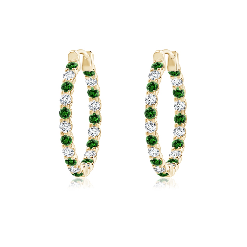 1.5mm Labgrown Lab-Grown Prong-Set Emerald and Diamond Inside Out Hoop Earrings in Yellow Gold