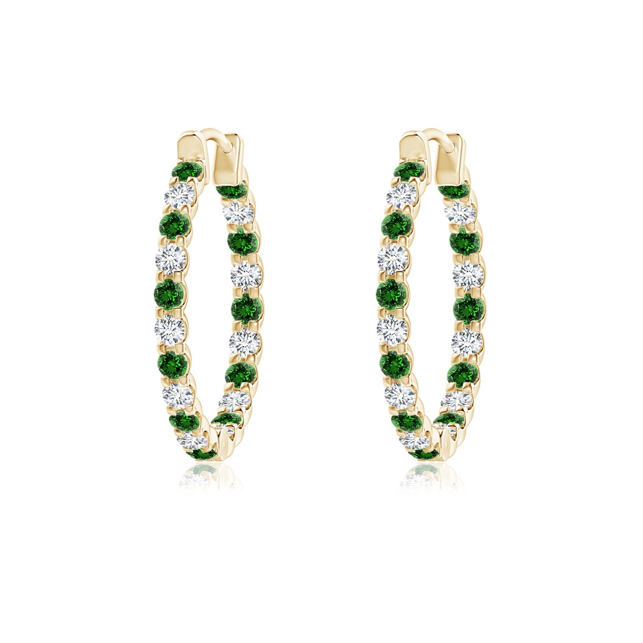 1.5mm Labgrown Lab-Grown Prong-Set Emerald and Diamond Inside Out Hoop Earrings in Yellow Gold 