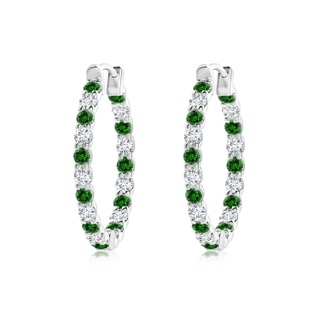 1.7mm Labgrown Lab-Grown Prong-Set Emerald and Diamond Inside Out Hoop Earrings in P950 Platinum