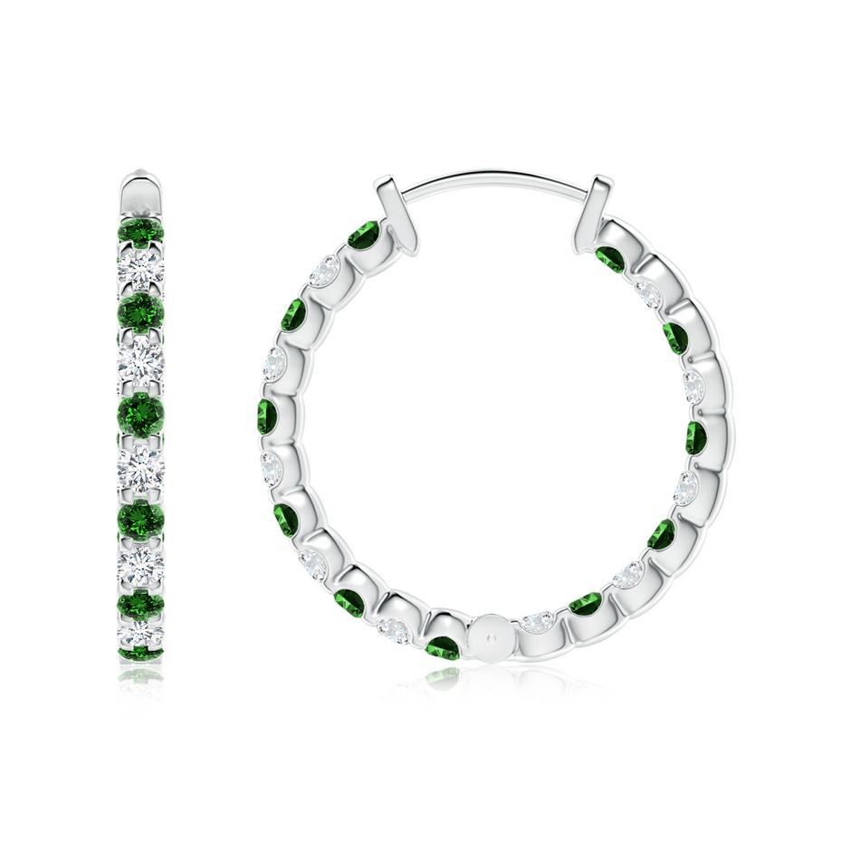 1.7mm Labgrown Lab-Grown Prong-Set Emerald and Diamond Inside Out Hoop Earrings in P950 Platinum side 199