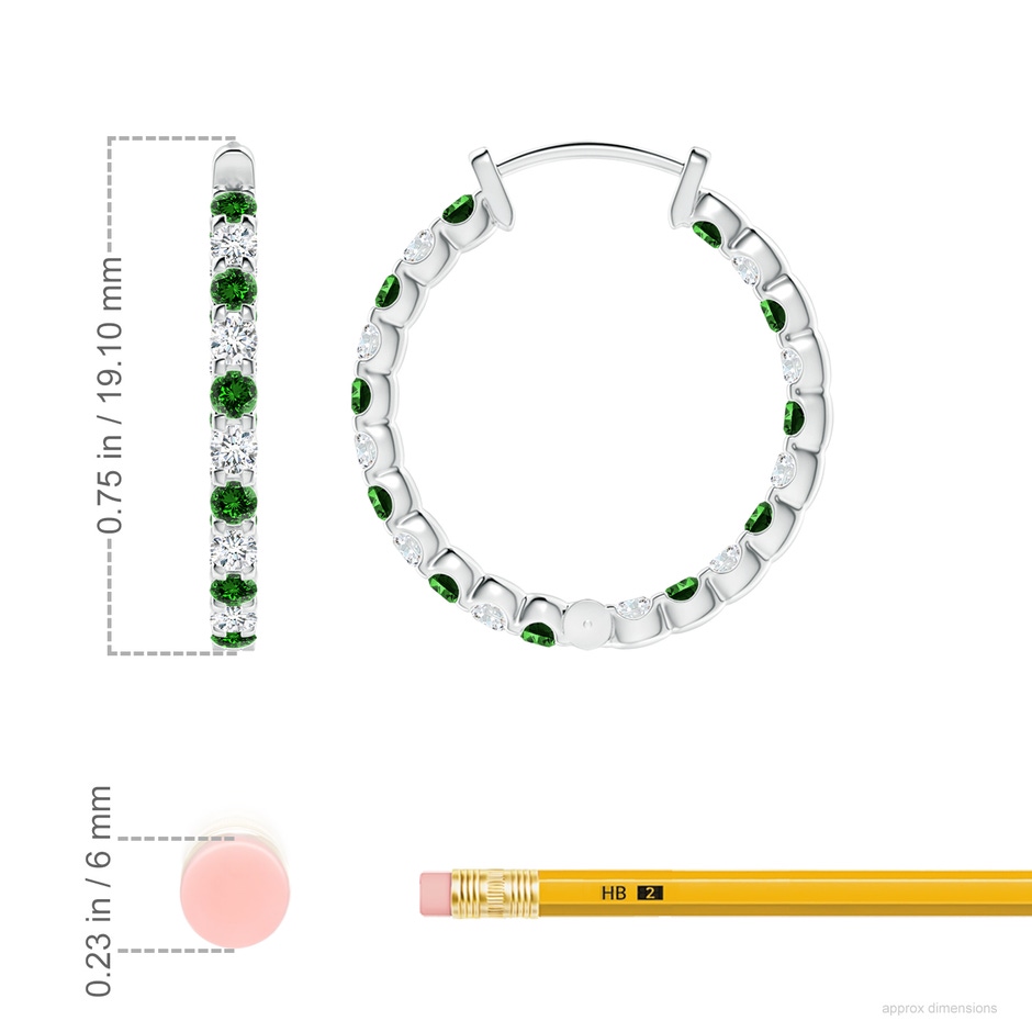1.7mm Labgrown Lab-Grown Prong-Set Emerald and Diamond Inside Out Hoop Earrings in P950 Platinum ruler